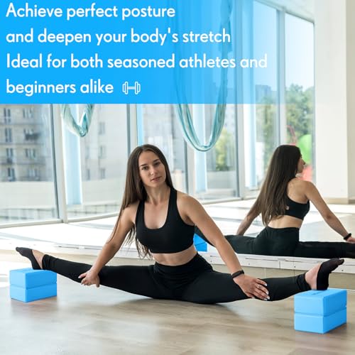 RoundFunny 4 Pack Yoga Blocks Non Slip Pilates Brick Foam Blocks Pilates Dance Gymnastics Workout Fitness Props Tool for Stretching Meditation and Exercise - color: blue