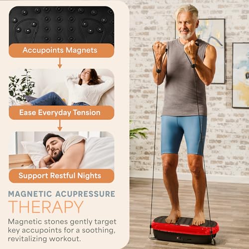 Lifepro HexaPlate Lite Vibration Plate Exercise Machine — Magnetic Acupoints, 99 Speeds & 10 Presets Vibration Platform Machine with Resistance Bands — Vibrating Plate for Lymphatic Drainage & Toning - color: Red