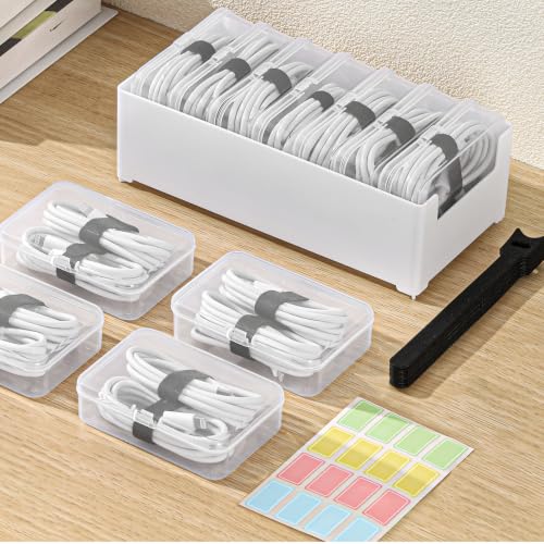 Cable Organizer Storage Box 7 Case Cable Box with Cable Straps and Label Stickers, Travel Cord Organizer for Charging Cables, USB Wires, Earphones – Drawer Organization for Home & Office - color: 7 pcs Individual case for cable