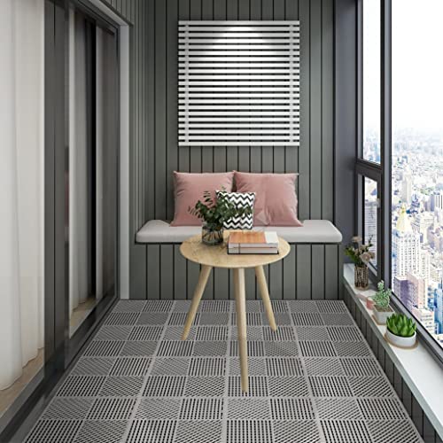 9 Pack Interlocking Drainage Tiles Double Non-Slip Tiles Mat with Drain Holes for Pool, Bathroom, Shower, Pantry, Patio, Boat, Pet Area, 12" L×12" W×0.4" Th Gray - color: Grey, size: 9 Pack (12"L x 12"W x 0.4"Th)