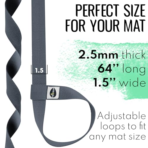 TECEUM Yoga Mat Strap – Extra Soft & Thick Cotton Carrier for All Mats | Adjustable Skin-friendly & Non-Slip Mat Holder Sling in 30+ Colors [Mat Not Included] - color: Gray, size: 64 IN