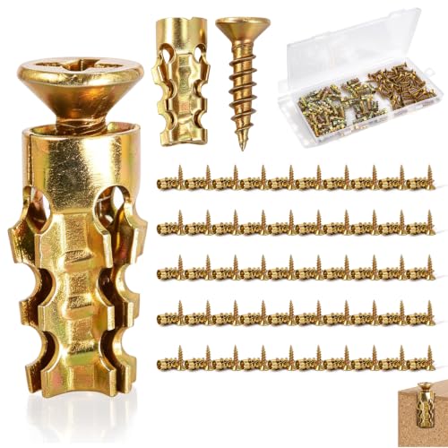 50Pcs 6×14mm Short Expansion Screw Set for Cabinet Hinge Repair, Hinge Repair Screws and Expansion Anchors