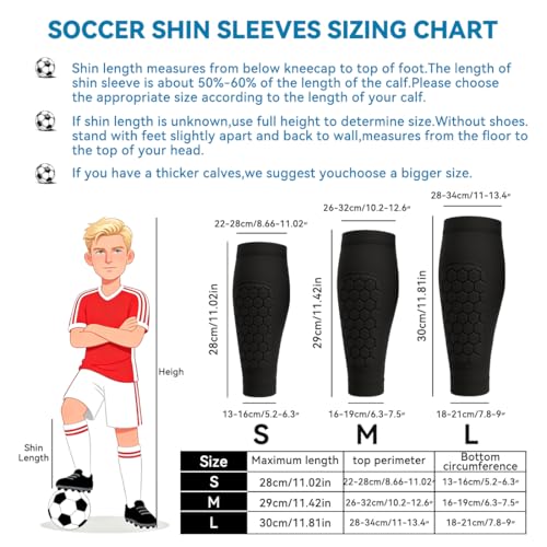 Soccer Shin Guards Shin Pads for Kids Youth Adult Calf Compression Sleeve with Honeycomb Pads, Lightweight Protective Soccer Shin Pads Gear for Football Baseball Boys - size: Small