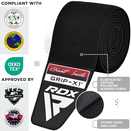 RDX Knee Wraps for Weightlifting, 78” Elasticated Straps Power Lifting Leg Press Support Gym Fitness Squats Workout Men Women - color: Full Black