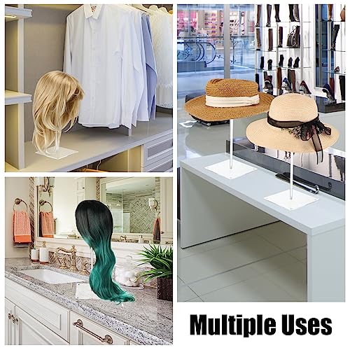 Leinuosen 8 Pcs Clear Acrylic Hat Stand 12" Hat Stands for Display Nonslip Stable Square Barbell Pedestal Wig Display Rack Cowboy Hat Holder Hat Storage for Multiple Hats Wig Styling Practice