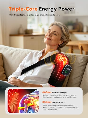 Red Light Therapy for Shoulder - 5000mAh Cordless Heating Pad with Massage, 228 Beads 660nm 850nm Infrared Wrap for Muscle Tension, Post-Workout Recovery, Gifts for Women Men, Fits Left & Right - color: Dark Grey