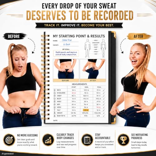 Workout Journal Fitness Tracker Planner for Men & Women, Exercise Log Book to Track Gym & Home Training, Goals, Sets, Reps & Progress, 142 Pages, A5 5.7" x 8.2" Portable Hardcover with Metal Corners, Black - color: Black