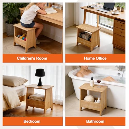 King Oasis Small Storage Stool with Flat Top, 15.7" Modern Footstool Ottoman for Living Room & Bedroom, Narrow Shoe Bench/Side Table for Entryway, Bathroom, Bedroom and Small Spaces, Light Oak Low - color: Light Oak Low