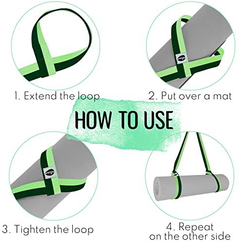 TECEUM Yoga Mat Strap – Extra Soft & Thick Cotton Carrier for All Mats | Adjustable Skin-friendly & Non-Slip Mat Holder Sling in 30+ Colors [Mat Not Included] - color: Green Avocado, size: 64 IN