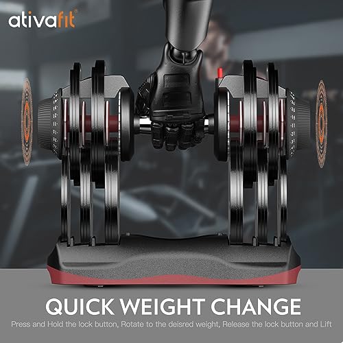 ATIVAFIT Adjustable Dumbbells Set, 5–88LB Quick Adjust Free Weights with Double Safety Lock & Anti-Slip Steel Handle, Space Saving Home Gym Equipment for Full Body Strength Training - color: 66LBS-Red, size: Pair
