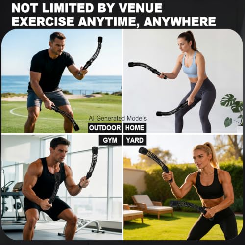 Ropeless Battle Ropes (2-in-1) Elatic Fitness Bar,Cordless Battle Ropes Sticks with Exercise Guide,Portable Home Gym Equipment for HIIT,Strength Low-Impact Workouts for Men & Women Black - color: Black