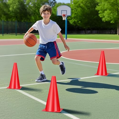 12 Inch Sports Cones Set of 24,Durable Training Cones for Soccer,Football, Basketball Drills - Multi-Purpose Agility Cones for Indoor & Outdoor Practice - color: red