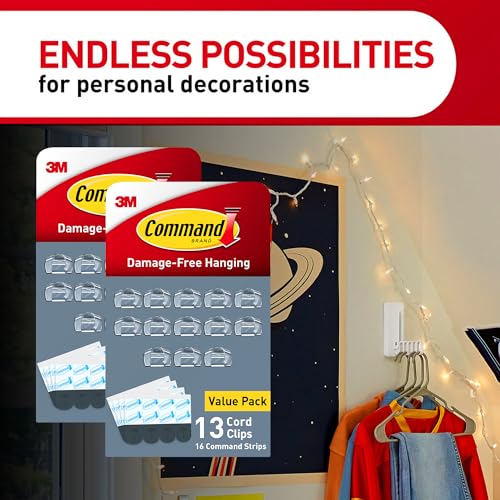 Command Round Cord Clips, Damage Free Hanging Cable, for Hanging Electrical Cables, 26 Clear Cord Clips and 32 Strips - size: 26 Clips, 32 Strips