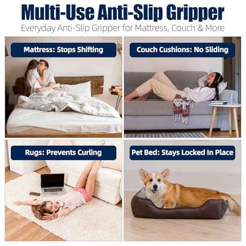 Non Slip Mattress Gripper, Anti-Slip Pad Prevents Mattress Sliding & Holds Bed in Place, Easy Trim Gripper Pads for Sofa, Couch, Chair Cushions, Stops Mattress Topper from Slipping (Full(47"x 78")) - size: Full