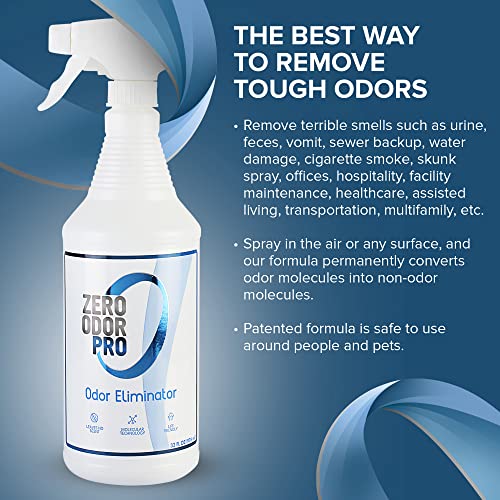 Zero Odor Pro Commercial Strength Odor Eliminator, Room Deodorizer and Air Freshener, Trigger Spray, 32 oz, White/Blue - size: 32 Fl Oz (Pack of 1)