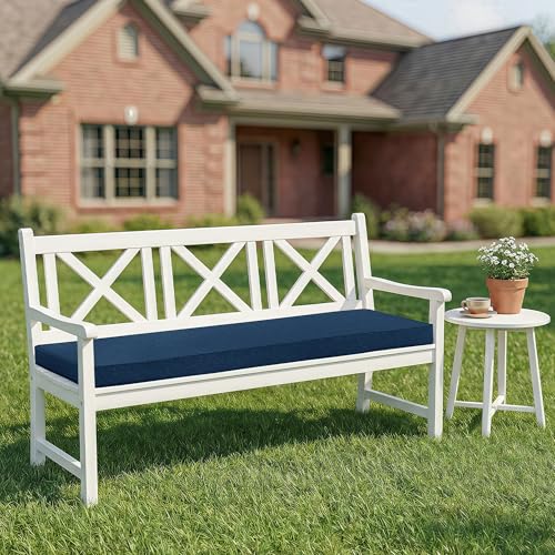 Outdoor Bench Cushion, Water-Resistant & Fade-Resistant, Porch Swing Cushions with Ties, Patio Furniture Seat Pads for Garden Loveseat, Removable Cover Non-Slip Bottom, 48 x 16 Inch, Navy Blue - color: Navy Blue, size: 48" x 16" 1 Pack