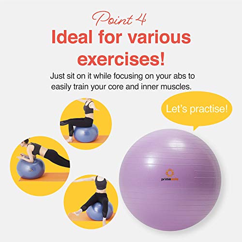 Primasole Exercise Ball for Balance Stability Fitness Workout Yoga Pilates at Home Office & Gym Birthing Ball for Pregnancy, Office Ball Chair - color: Nail Pink, size: 75 cm