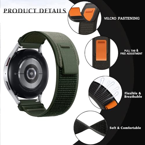 Nylon Band Compatible with Samsung Galaxy Watch 7/FE/6/5 Pro 4 3/Watch 4 6 Classic/Active/Gear S2 S3 Frontier Band, 20mm 22mm Sport Loop Strap for Galaxy Watch 47mm 43mm 45mm 40mm 44mm 42mm 46mm 41mm - color: Trail- Army Green, size: 20mm