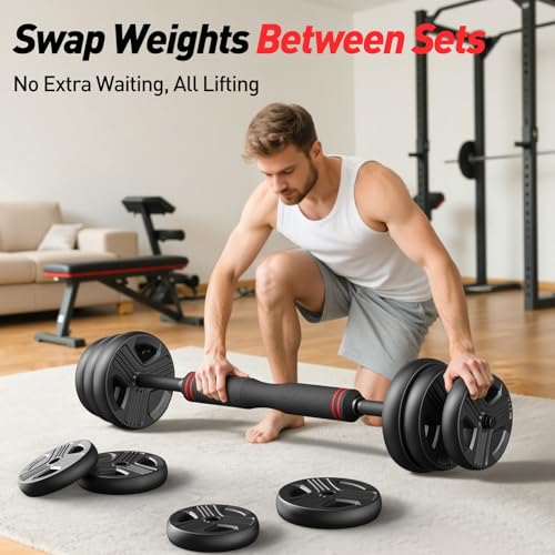 FITPLAM Adjustable dumbbell set,20/35/45/55/70/90lbs Free Weights set with upgraded nut, 5 in 1 Weight Set Used as Kettlebells, Barbell, Push up Stand, Fitness Exercise for Home Gym Suitable Men/Women - style: 90LB Total(45LB Each)