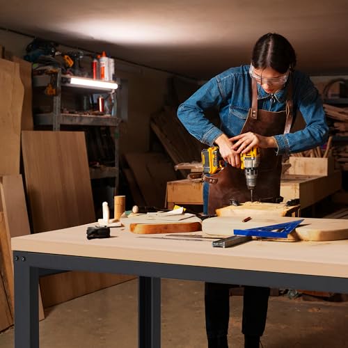 Antifir 60” Adjustable Workbench，Heavy Duty Wood Work Bench 2000 Lbs Load Capacity,Work Table with Power Outlet for Garage, Workshop, Office, Home - size: 60x24" With Socket