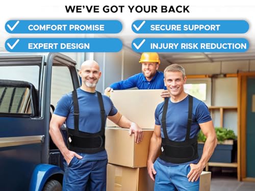 Back Brace for Men Lower Back Heavy Lifting with Suspenders, Back Support Belt for Work, Lower Back Brace with Lumbar Support for Back Pain Relief, Construction Warehouse Moving Belt, Size L - size: Large (Pack of 1)