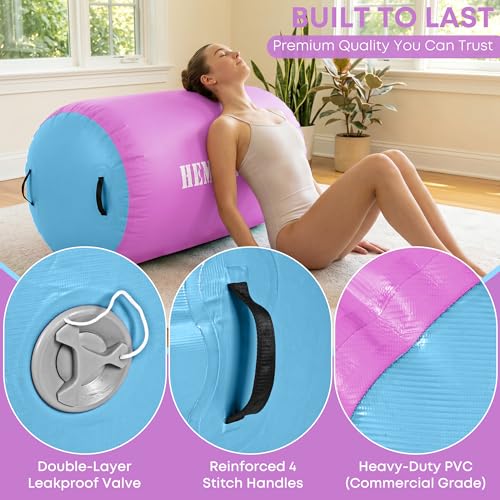 Inflatable Gymnastics Air Barrel Roller with Electric Pump, Heavy Duty PVC Tumbling Barrel Back Handspring Trainer, Air Tumble Track Mat for Home Gym, Cheerleading, Yoga Practice - color: Lavender & Sky Blue, size: 3.3'L x 2'D