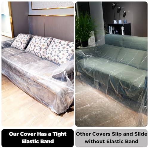 2 Pack Plastic Couch Cover Chair Cover with Elastic Band, Clear Furniture Cover Sofa Cover Recliner Cover Protector for Moving and Storage, Waterproof Moving Bags for Couch Slipcover - size: 1pc Sofa & 1pc Chair