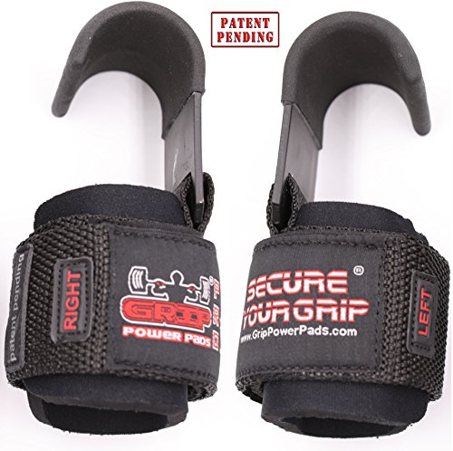 Heavy Duty PRO Metal Lifting Steel Hooks Power Weight Lifting Set of 2 Premium Thick Padded Workout Hook Gloves (Women-Wrist Size Small/Medium, Patented Reversed)