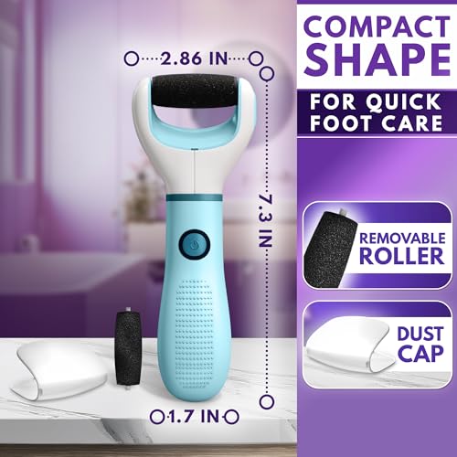 Electric Foot Callus Remover for Feet, 2800 RPM, 360° Roller | Foot Grinder & Hard Skin Remover, Replaceable Roller with Dust Cap, Ergonomic Grip, Pedicure Tools for Feet & Smooth Heels - color: Blue Callus Remover