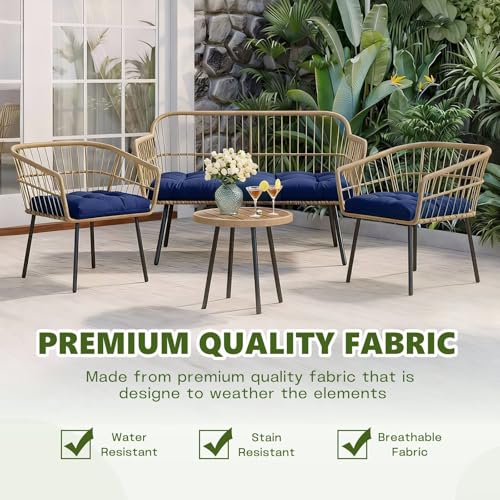Wicker Chair Cushions Set, 2 U-Shaped Cushions & 1 Loveseat, Waterproof Outdoor Loveseat Cushion for Patio Furniture, Settee Bench Pad All Weather,Navy Blue - color: Navy Blue
