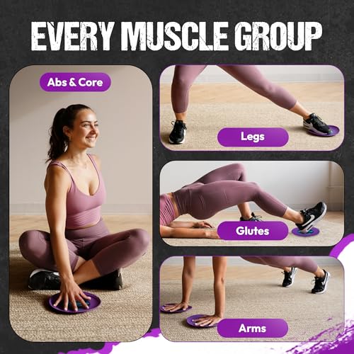 Gliding 9” Sliders for Working Out on Carpet Floors, 1 Pair + 4 Videos | The Original Exercise Sliders - color: Purple (Carpet)