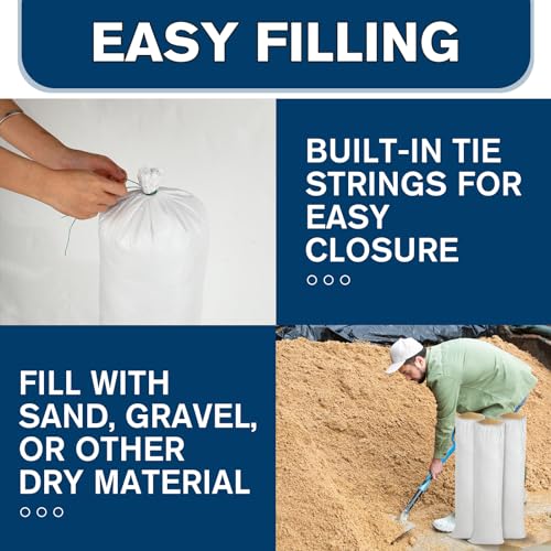 Threan 50 Pcs Sand Bags for Flooding Heavy Duty Sand Bags Sandbags for Flooding Tube Sandbags Empty Sand Bags for Water Barrier Flood Barrier(White)