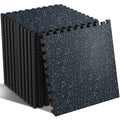 SUPERJARE 0.79'' Extra-Thick Exercise Equipment Mats, 24 Pcs 96 Sq Ft Rubber Top Floor Tiles with High Density EVA Foam, Interlocking Gym Flooring for Home Gym, Workout Mat, Black/Blue - size: 24 Tiles (96 Sq Ft)