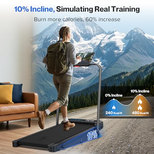Cardirun Walking Pad with 10% Incline, 4 in 1 Foldable Walking Pad Treadmills with Handle Bar for Home Small Spaces, 3.0HP Portable Quiet Compact Under Desk Treadmill with Low Noise, APP, LED Display