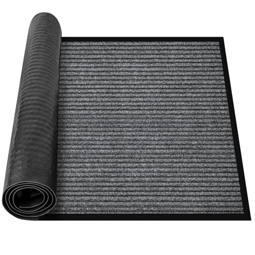 Commercial Floor Mat 1.47' x 2.3' Extra Large Front Door Industrial Rug Heavy Duty Brush Step Entrance Mat Weather Utility Rug with Non Slip Rubber Backing Low Profile for Entryway, Charcoal Grey - size: 1.47 x 2.3 Feet