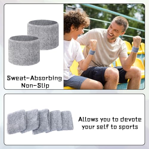 Lounsweer Wrist Sweatbands Bulk for Kids Adult Teams Sweat Bands Sports Wristband Athletic Neon Sweatbands for Football Basketball Tennis Running Gym Party Gifts - color: Gray