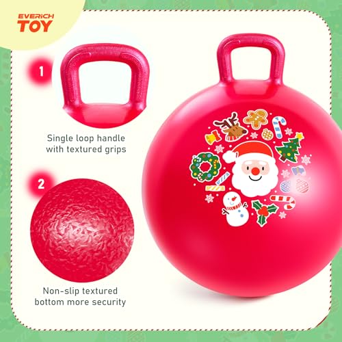 Hopper Ball for Kids 18In Sit On Bouncy Balls with Handle for Indoor Outdoor Active Play, Red Christmas Inflatable Boys Girls Gifts for 4 5 6 7 8 Years Old with Christmas Reindeer Ears - color: Red Christmas, size: Age:4-8(18''/45cm)