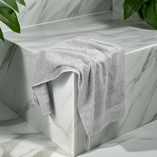 Commercial Bulk Pack of 12 Bath Towels – 100% Cotton Terry 24" x 48" – Ideal for Hotels, Salons, Gyms, Spas & Institutional Use – Light Grey - color: Light Grey, size: 24"x48" - PK 12