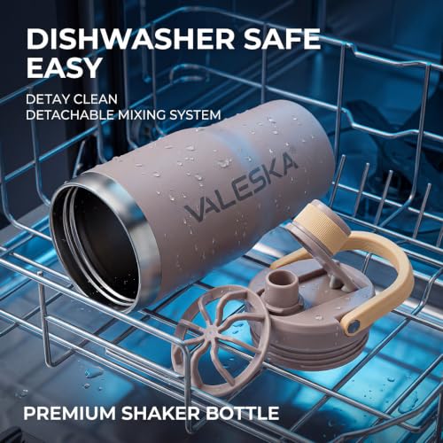 VALESKA Protein Shaker Bottle | 20oz Insulated Stainless Steel Protein Shaker, BPA Free, Leak Proof, Dishwasher Safe, Perfect for Protein Shakes and Pre Workout | Grey - color: Gray, size: 20 Ounces
