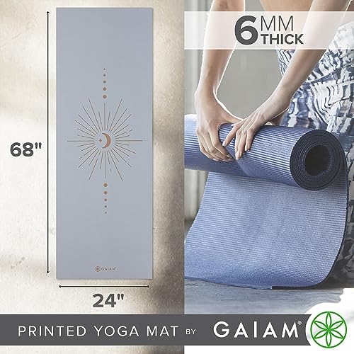 Gaiam Premium Yoga Mat, 6mm Thick Print Mat | Premium 6mm thick cushioning for joint support. Non-slip print design for yoga, Pilates & floor workouts. - color: Violet Vision