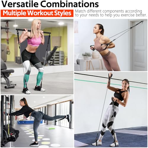 Pilates Bar Kit with 6 Latex Resistance Bands, Adjustable Exercise Bar - color: Black Pro