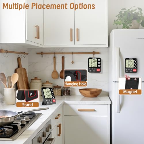 Digital Dual Triple Kitchen Timer, 3-Channel Magnetic Countdown Timer for Cooking, Large Display Stopwatch Multi Food Classroom Timer Loud Alarm for Seniors Teachers Battery Included (Black) - size: YS318 Black