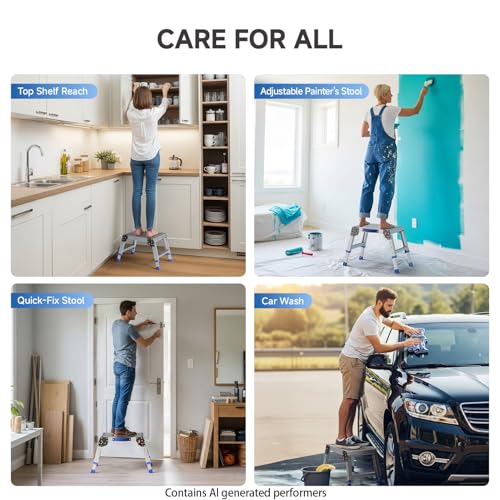 Loyoda Folding Step Stool for Adults, Portable Aluminum Work Platform 440lb | 12"-15.7" Adjustable Height, 12" x 16.5" Wide Platform for Garage, Painting, Reach High Shelves, Gardening, Car Wash - size: Regular