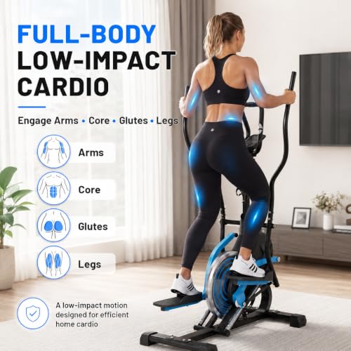 3-in-1 Elliptical Exercise Machine for Home, Cardio Climber & Stair Stepper with 18LB Flywheel, 16-Level Magnetic Resistance, 15.5” Stride, 300LB Capacity, Quiet Compact Trainer