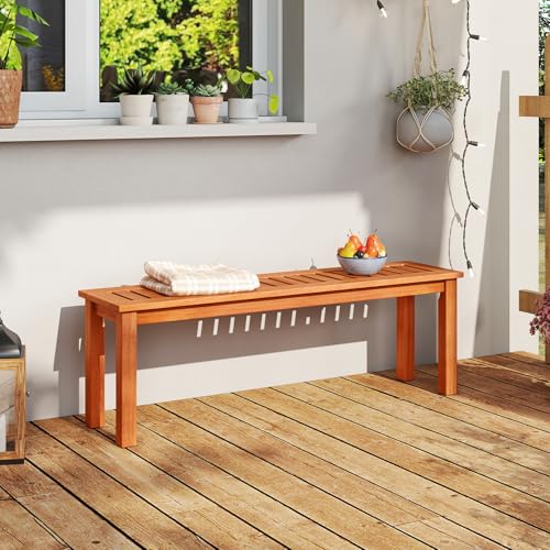 Tangkula 47 Inch Patio Wood Bench, 2-Person Backless Bench w/Slatted Seat, Indoor Outdoor Dining Bench for Backyard, Poolside, Entryway, Porch - size: 47"