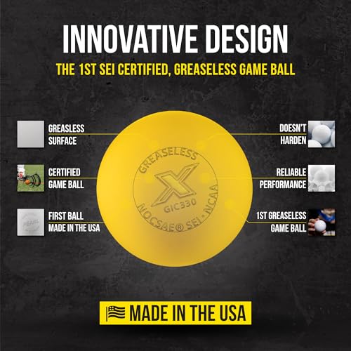 PEARL X Greaseless Lacrosse Balls by Guardian Innovations - Official Ball of NCAA Championships - Meets NOCSAE Standards and SEI/NCAA Certified - color: Yellow, size: 50 Pack