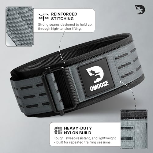 DMoose Fitness Auto Locking Weight Lifting Belt for Men & Women - 4" Nylon Squat & Deadlift Belt with Quick-Release Buckle - Gym Workout Belts for Lumbar Back Support for Weightlifting & Powerlifting - color: Charcoal Gray, size: XX-Large