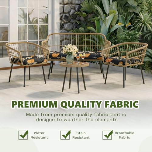 Wicker Chair Cushions Set, 2 U-Shaped Cushions & 1 Loveseat, Waterproof Outdoor Loveseat Cushion for Patio Furniture, Settee Bench Pad All Weather,YellowLeaf - color: Yellowleaf
