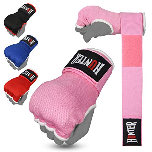 HUNTER Gel Boxing Hand Wraps for Men & Women, Quick Inner Gloves with Wrist Support for MMA, Muay Thai, Kickboxing & Martial Arts Training, Knuckle Protection (Pair) - color: Pink, size: Small-Medium