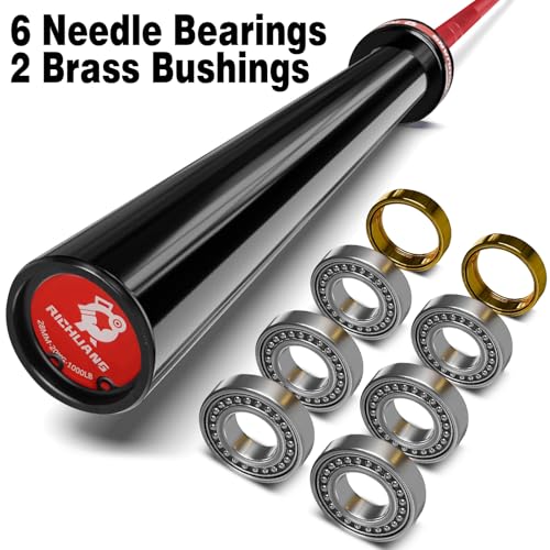 7ft Olympic Barbell 28mm 45lb – 500/700/1000LB Bar for Home Gym | Ceramic coated steel. Smooth spinning sleeves. Fits 2" plates. For snatch, clean and jerk, squats, deadlifts, bench press. - color: Red-1000LBS